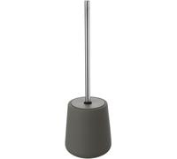 Porta scopino WC Da Appoggio In Ceramica Grigio E Cromo - Scopino Bagno Design Tondo Antibatterico H 39 cm - Linea Sidney
