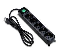 Tecnoware Power Systems - Multipresa Elettrica con 5 Uscite SCHUKO/Italia 10/16A | Interruttore Luminoso | Child Protection | Cavo 150 cm | Eco-Friendly, Nero, 5 Uscite, Tecnoware