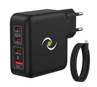 Tecnoware Power Systems Caricatore USB-C 100W GaN per Notebook, MacBook e PC Portatile, Alimentatore Universale 4 Porte, 3 USB-C e 1 USB-A, Cavo 1,8 m Incluso, Spina EU