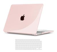 TECOOL Cover compatibile con MacBook Air M4 M3 M2 13,6 Pollici 2022 2024 2025 (A3240 A3113 A2681), Custodia Rigida Protettiva Sottile in Plastica e Copritastiera UE, Cristallo Rosa Chiaro