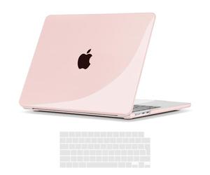 TECOOL Cover MacBook Air M2 2022 13,6 Pollici Modello A2681, Case Custodia Rigida Plastica e Copritastiera Layout Italiano in Silicone, Cristallo rosa gesso