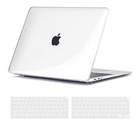 TECOOL Cover per MacBook Air M1 (A2337) e MacBook Air 13 Pollici Retina 2020 2019 2018 (A2179 A1932), Custodia Rigida Protettiva Sottile in Plastica e Copritastiera UE, Superficie Lucida Trasparente