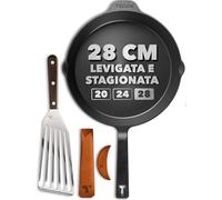 TECOR padella ghisa induzione 28 cm levigata - Resistente e versatile | Naturalmente antiaderente e universale per tutte le fonti di calore - cuochi amatoriali e professionisti - Cast Iron Skillet