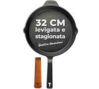 TECOR padella ghisa induzione 32 cm non levigata - Naturalmente antiaderente e universale per tutte le fonti di calore - Durevole e versatile per cuochi amatoriali e professionisti - Cast Iron Pan