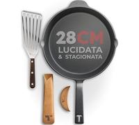 TECOR Padella ghisa induzione lucidata 28 cm, universale, naturale durevole - Padella antiaderente di alta qualità 28cm - Cast iron pan