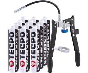 TECPO 12 x grasso universale multiuso 500 g con cartuccia a due mani pressa per grasso con filettatura e tubo corazzato