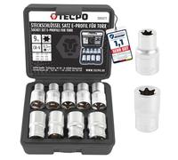 TECPO 300477 - Set di chiavi a bussola per esterni Torx E10-E24, 9 pezzi