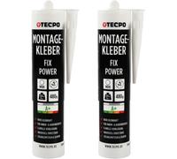 TECPO Colla di montaggio Fix Power, 2 x 480 g, universale per edilizia, 200 kg, 10 cm², per pannelli acustici, polistirolo, battiscopa, interni ed esterni, incollaggio rapido senza primer