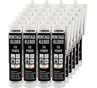 TECPO Colla di montaggio Fix Power, 24 x 480 g, universale per edilizia, 200 kg, 10 cm², per pannelli acustici, polistirolo, battiscopa, per interni ed esterni, incollaggio rapido senza primer