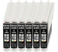 TECPO Colla di montaggio Fix Power, 48 x 480 g, universale per edilizia, 200 kg, 10 cm², per pannelli acustici, polistirolo, battiscopa, per interni ed esterni, incollaggio rapido senza primer