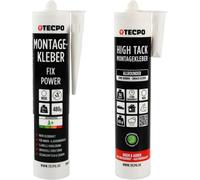 TECPO Colla di montaggio Fix Power, 480 g, universale, per edilizia, 200 kg, 10 cm², per pannelli acustici, polistirolo, battiscopa per interni ed esterni, incollaggio rapido senza primer