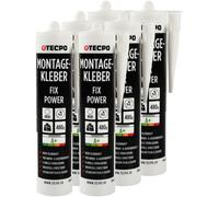 TECPO Colla di montaggio Fix Power, 6 X 480 g, universale per edilizia, 200 kg, 10 cm², per pannelli acustici, polistirolo, battiscopa, interni ed esterni, incollaggio rapido senza primer