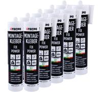TECPO Fix Power, colla di montaggio universale, 10 x 480 g, 200 kg, 10 cm², per pannelli acustici, polistirolo, battiscopa interni ed esterni, incollaggio rapido senza primer