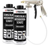 TECPO Protezione sottoscocca bitume verniciabile, bomboletta di aspirazione da 2 litri, colore nero, set UBS con pistola a spruzzo ad aria compressa per protezione dalla carrozzeria, antiruggine