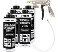 TECPO Protezione sottoscocca bitume verniciabile, bomboletta di aspirazione da 5 litri, colore nero, set UBS con pistola a spruzzo ad aria compressa per protezione da pietrisco, antiruggine