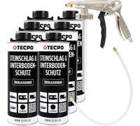 TECPO Protezione sottoscocca bitume verniciabile, bomboletta di aspirazione da 6 litri, colore nero, set UBS con pistola a spruzzo ad aria compressa per protezione da pietrisco, antiruggine