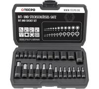 TECPO Set di chiavi a bussola Torx T8-T60 + E4-E22, 25 pezzi, 1/4 3/8 1/2"