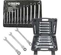 TECPO Set di chiavi a cricchetto snodato, 8 - 22 mm + chiave ad anello 6 - 32 mm