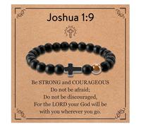 TecquorA Braccialetto da uomo con croce per figlio, nipote, fratello, marito, padrino, compleanno, laurea, Natale, San Valentino, regalo cristiano per adolescenti e uomini, 8*8*1cm, Pietra, Non pietra