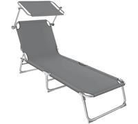 TecTake® 1 Lettino a Sdraio per Prendere Il Sole con L'Ombrello Parasole 190cm, Lettino Pieghevole, Sdraio da Spiaggia, Lettino da Sole, Sdraio da giardino, Arredamento Terrazzo Balcone - grigio