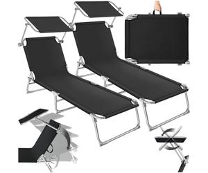 tectake® 2 x Lettino, Lettino Pieghevole, Sedia a Sdraio per prendere il Sole, Sdraio da Giardino con Ombrello Parasole 190cm, Lettini prendisole pieghevoli - Nero