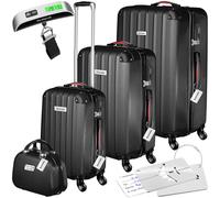 tectake® 3x Valigia, Set Valigie M, L, XL, 3 Trolley con Beauty Case, 4 Etichette, Lucchetto TSA, Pesabagagli, Maniglia telescopica, Ruote Rimovibili, Tasca in Rete, Cinghie - Nero