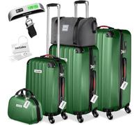 tectake® 3x Valigia, Set Valigie M, L, XL, 3 Trolley con Beauty Case, Etichette, Lucchetto TSA, Pesabagagli, Maniglia telescopica, Ruote Rimovibili, Tasca in Rete, Cinghie, 3 Cubi Portaoggetti - Verde