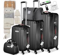 tectake® 3x Valigia, Set Valigie M, L, XL, 3 Trolley con Beauty Case, Etichette, Lucchetto TSA, Pesabagagli, Maniglia telescopica, Ruote Rimovibili, Tasca in Rete, Cinghie, 3 Cubi Portaoggetti - Nero
