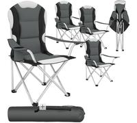 tectake® 4 Sedie da Campeggio Pieghevole, Comoda Imbottitura, Sedie Relax con Tessuto a Rete per Ventilazione, Bracciolo con Porta Bevande Incorporato, Pratica Borsa Inclusa - Grigio