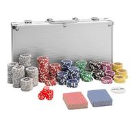 TecTake 402557 Set da Poker con Fiches Laser Chips e Valigetta da Alluminio, 300 Pezzi, incl. 5 Dadi + 2 Mazzi di Carte + 1 Bottone del Mazziere, Argento