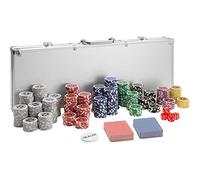 TecTake 402559 Set da Poker con Fiches Laser Chips e Valigetta da Alluminio, 500 Pezzi, incl. 5 Dadi + 2 Mazzi di Carte + 1 Bottone del Mazziere, Argento