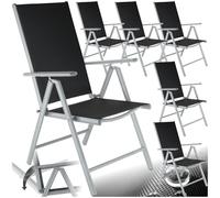 TecTake® 6 Sedie da Giardino in Alluminio, Pieghevoli e Leggere, Schienale Regolabile in 7 Posizioni, Facili da Lavare, Sedie Pieghevoli, 67x56x105cm, Salva-spazio, Carico 110kg - Nero/Agento