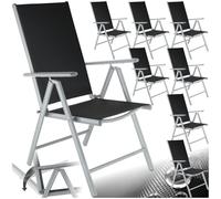TecTake® 8 Sedie da Giardino in Alluminio, Pieghevoli e Leggere, Schienale Regolabile in 7 Posizioni, Facili da Lavare, Sedie Pieghevoli, 67x56x105cm, Salva-spazio, Carico 110kg - Nero/Agento