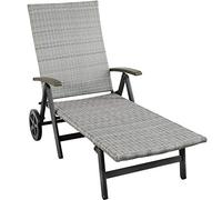 TecTake 800722 Sedia a Sdraio con Rotelle, Rattan Sintetico, Regolato in 5 Posizioni, Giardino Terrazza Esterno, 194x75,5x57 cm -disponibile in diversi Colori (Grigio Chiaro | No. 403746)