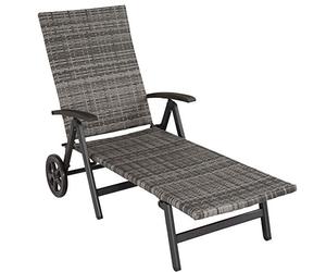 tectake 800722 Sedia a Sdraio con Rotelle, Rattan Sintetico, Regolato in 5 Posizioni, Giardino Terrazza Esterno, 194x75,5x57 cm -disponibile in diversi Colori (Grigio | No. 403219)