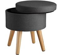 TecTake 800835 Sgabello Imbottito con Effetto Lino, Mobile Rotondo, Pratico Scompartimento Interno, Solide Gambe in Pino con Feltrini (Grigio Scuro)