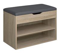 TecTake 800843 Scarpiera Compatta, Scaffale per Scarpe, 2x Ripiani Aperti, 1x Ripiano Apribile, Comoda Imbottitura per la Seduta, Panchina Universale (Legno Chiaro)