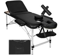 tectake 801076 Sedia da massaggio in alluminio, pieghevole e regolabile in altezza, lettino da massaggio a 3 zone, portatile con tasca, con ruote intere e semi-arrotolabili (nero | N. 404634)