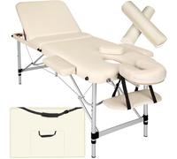 tectake 801076 Sedia da massaggio in alluminio, pieghevole e regolabile in altezza, lettino da massaggio a 3 zone, portatile con tasca, con rotelle intere e semi-arrotolabili (beige | N. 404636)