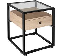 tectake® Comodino Camera da Letto 43x45 x54,5cm, Tavolino da Letto o Tavolino da Divano, Cassetto e Ripiano in Vetro, Mobiletto Salvaspazio per Libri, Fiori, Salotto, Camera - Legno Industriale Chiaro
