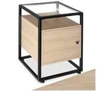 tectake® Comodino Camera da Letto 40x43x60,5cm, Tavolino da Letto con Porta e Ripiano Regolabile, Lastra in Vetro, Mobiletto Salvaspazio per Libri, Sveglia, Lampada, Fiori - Legno Industriale Chiaro