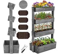 tectake® giardino verticale, fioriera da esterno in legno, orto verticale, giardino verticale, per erbe aromatiche, fiori, verdure, fioriera da balcone, porta piante85 x 45 x 140 cm - Grigio