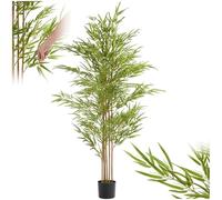 tectake® Albero di Bambù Artificiale, Foglie Realistiche, Vaso in Plastica, Decorazione per Soggiorno, Ufficio e Interni, Facile da Pulire, Arredamento - 180 cm