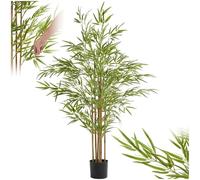tectake® Albero di Bambù Artificiale, Foglie Realistiche, Vaso in Plastica, Decorazione per Soggiorno, Ufficio e Interni, Facile da Pulire, Arredamento - 150 cm