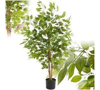 tectake® Albero di Ficus Artificiale, Foglie Realistiche, Vaso in Plastica, Decorazione per Soggiorno, Ufficio e Interni, Facile da Pulire, Arredamento - 120 cm