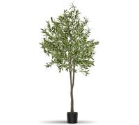 tectake® Albero di Ulivo Artificiale, Foglie Dettagliate con Olive Realistiche, Vaso Stabile in Plastica, Decorazione per Soggiorno, Ufficio e Interni, Facile da Pulire - 180 cm