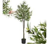 tectake® Albero di Ulivo Artificiale, Foglie Dettagliate con Olive Realistiche, Vaso Stabile in Plastica, Decorazione per Soggiorno, Ufficio e Interni, Facile da Pulire - 150 cm