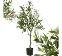 tectake® Albero di Ulivo Artificiale, Foglie Dettagliate con Olive Realistiche, Vaso Stabile in Plastica, Decorazione per Soggiorno, Ufficio e Interni, Facile da Pulire - 120 cm