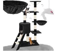 tectake® Albero Tiragraffi per Gatti, Comoda Casetta Gatti, 3 Topolini Giochi Gatto, Vari Piani, Struttura Resistente, Tiragraffi per Gatti Adulti e Cuccioli, Altezza 144 cm - Nero