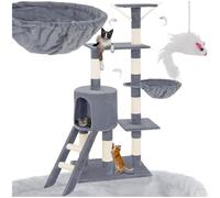 tectake® Albero Tiragraffi per Gatti, Comoda Casetta Gatto, 3 Topolini Giochi Gattino, Vari Piani, Struttura Resistente, Tiragraffi per felini Adulti e Cuccioli, Altezza 144 cm - Grigio